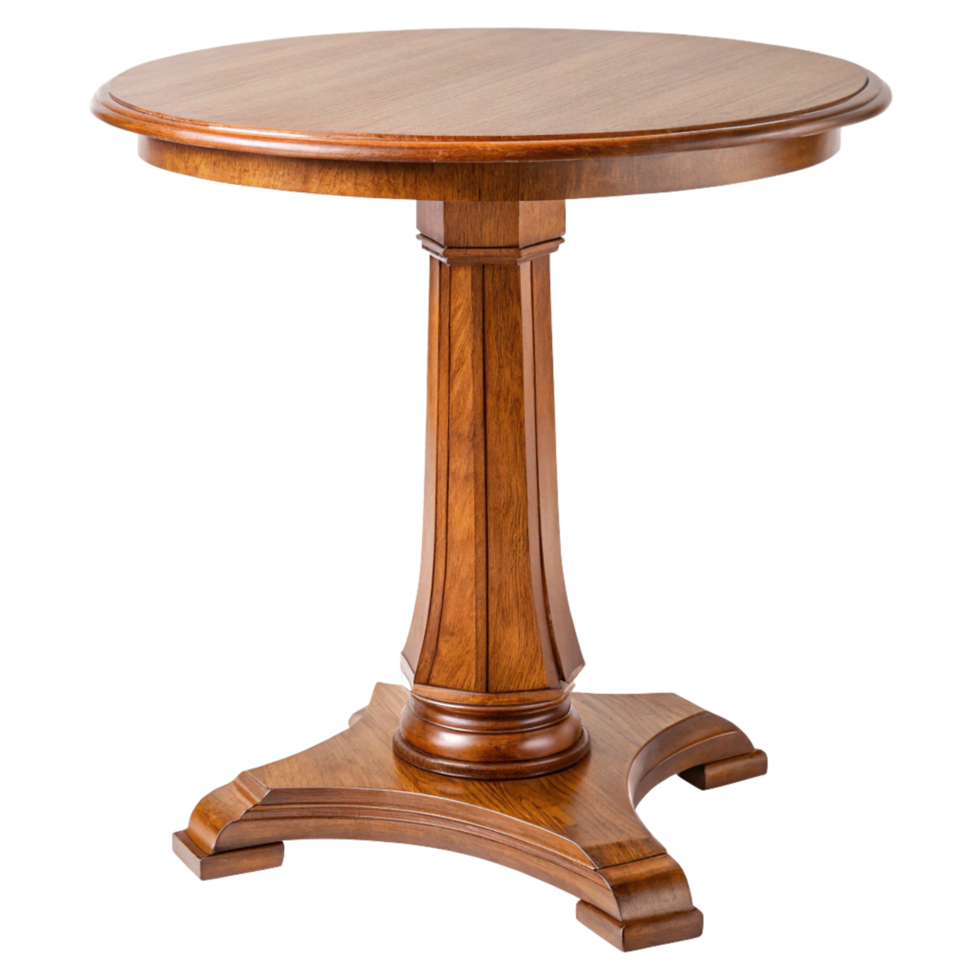 Classic Round Wooden Pedestal Table with Turned Leg and Elegant Base png