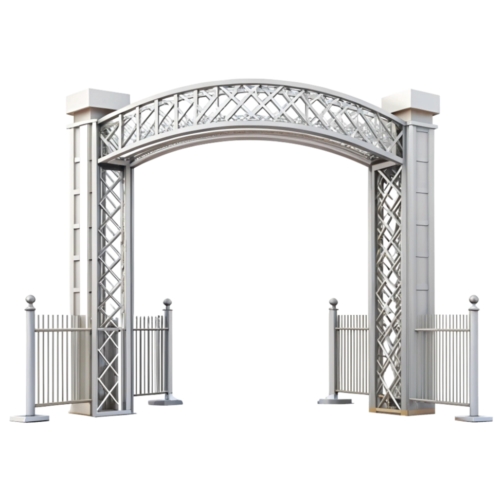 Elegant Metal Archway Entrance with Decorative Fencing and Gate png