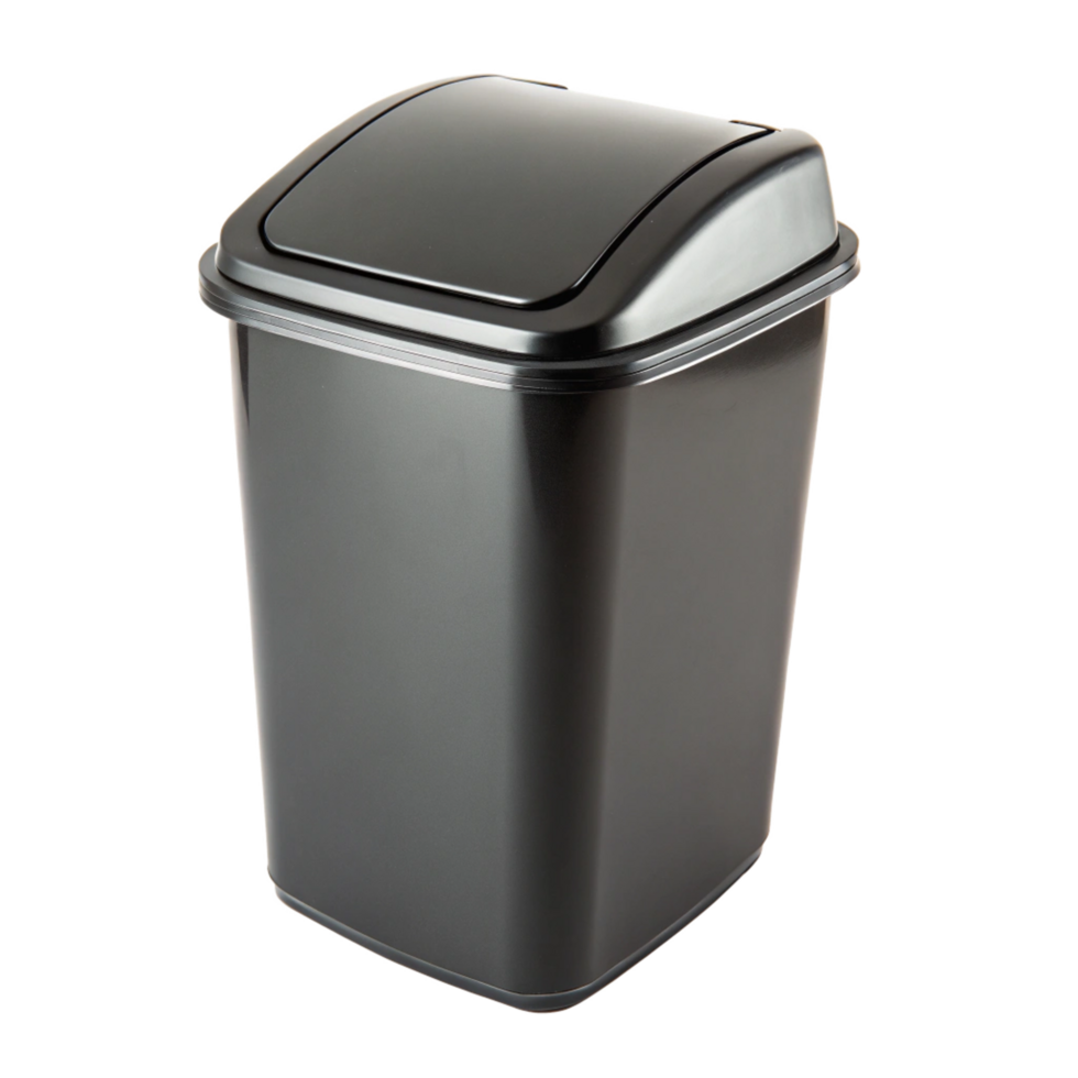 A Black Plastic Rectangular Step Trash Can with Lid for Home or Office Use png