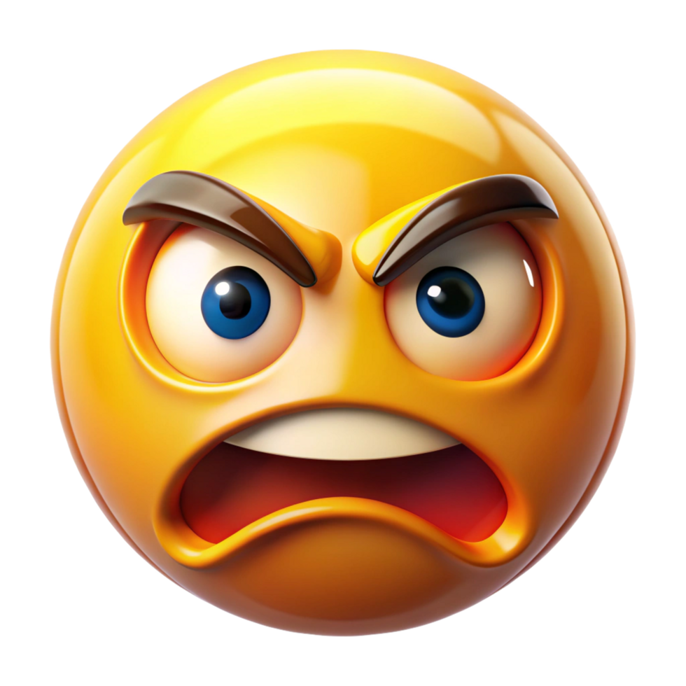 Angry Emoticon 3D Render Furious Yellow Face Expression png