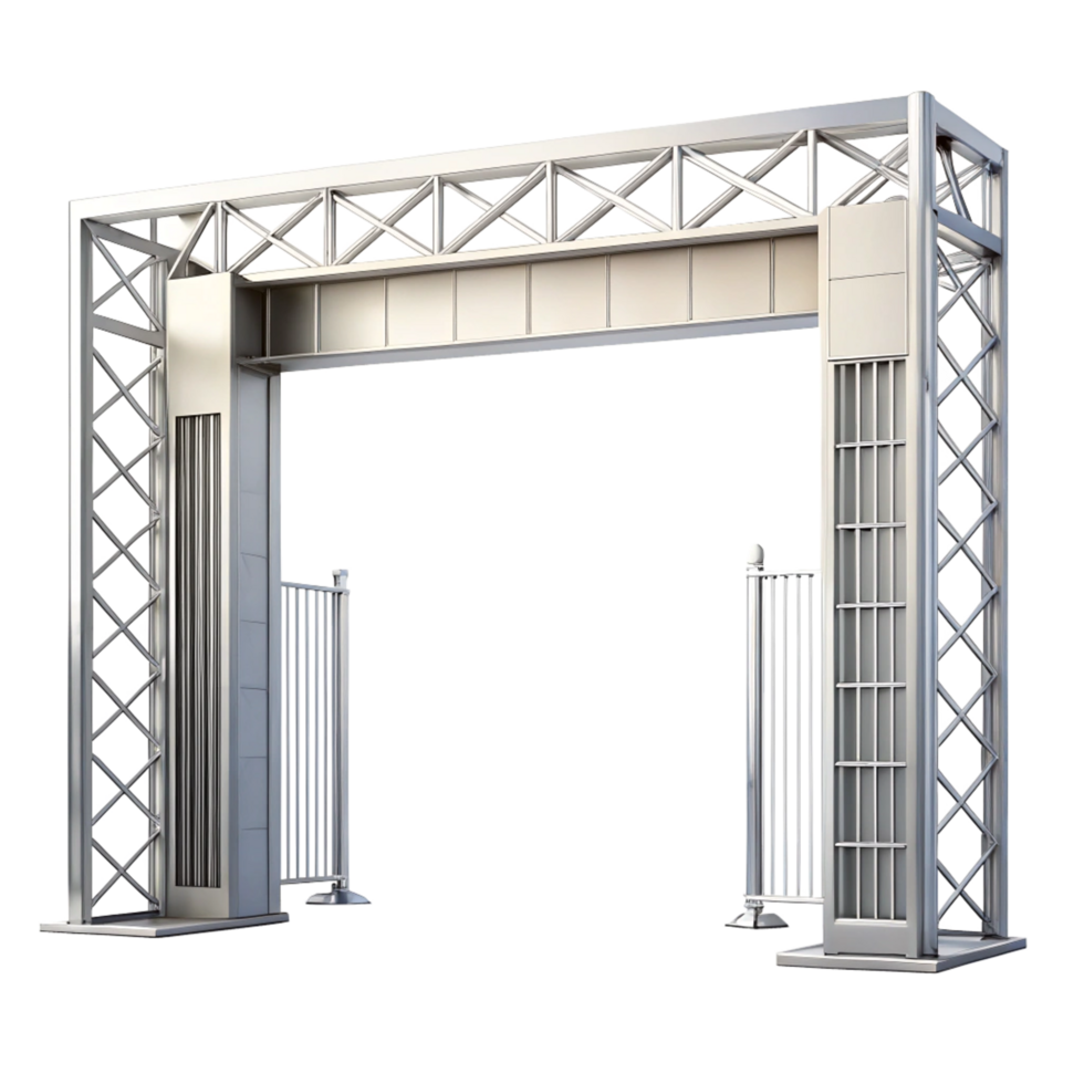 Modern Metal Entrance Archway with Retractable Gates for Events and Security png