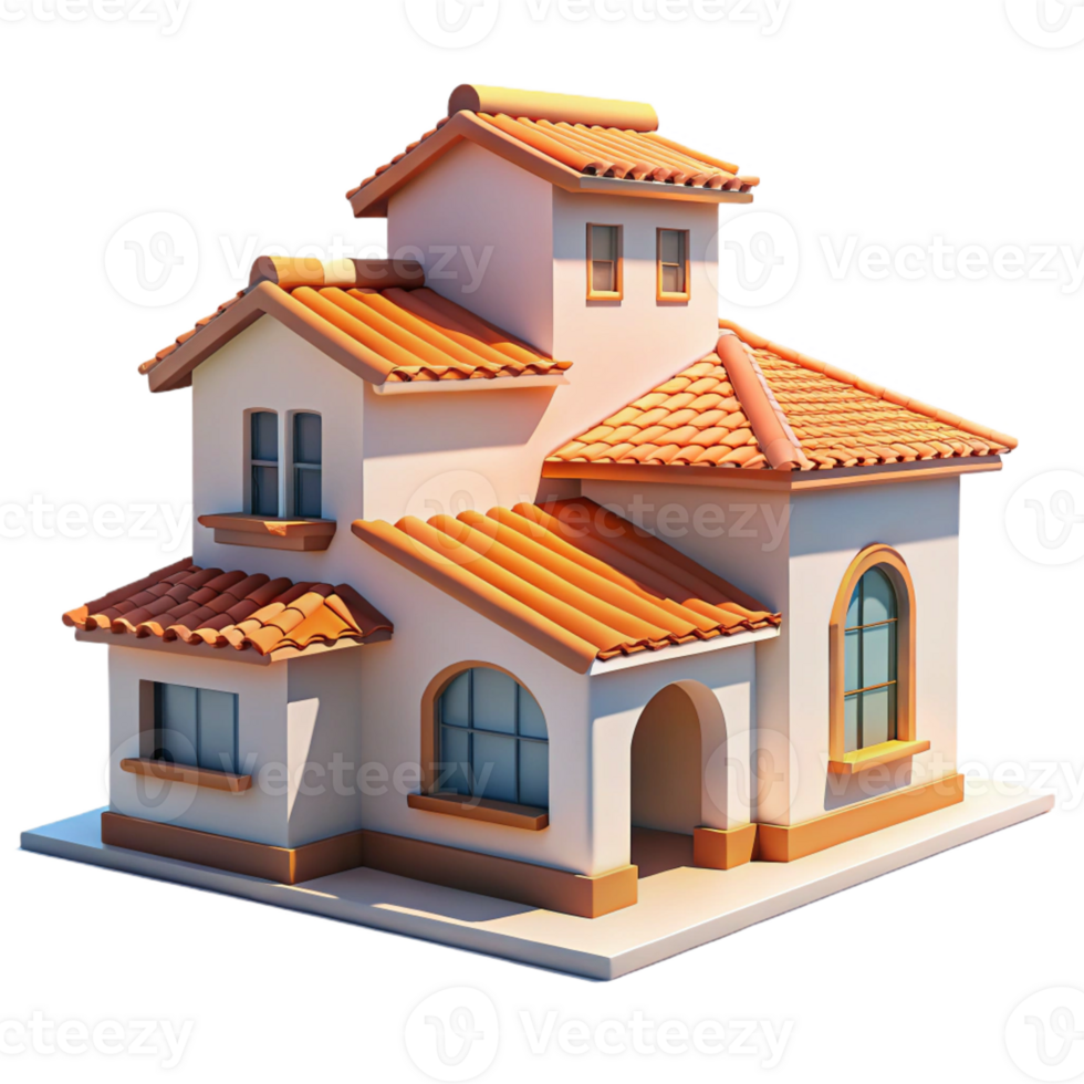extraordinary minimalist Mediterranean villa, whitewashed walls, terracotta roof, bright sunlight, midday, picturesque style high quality png