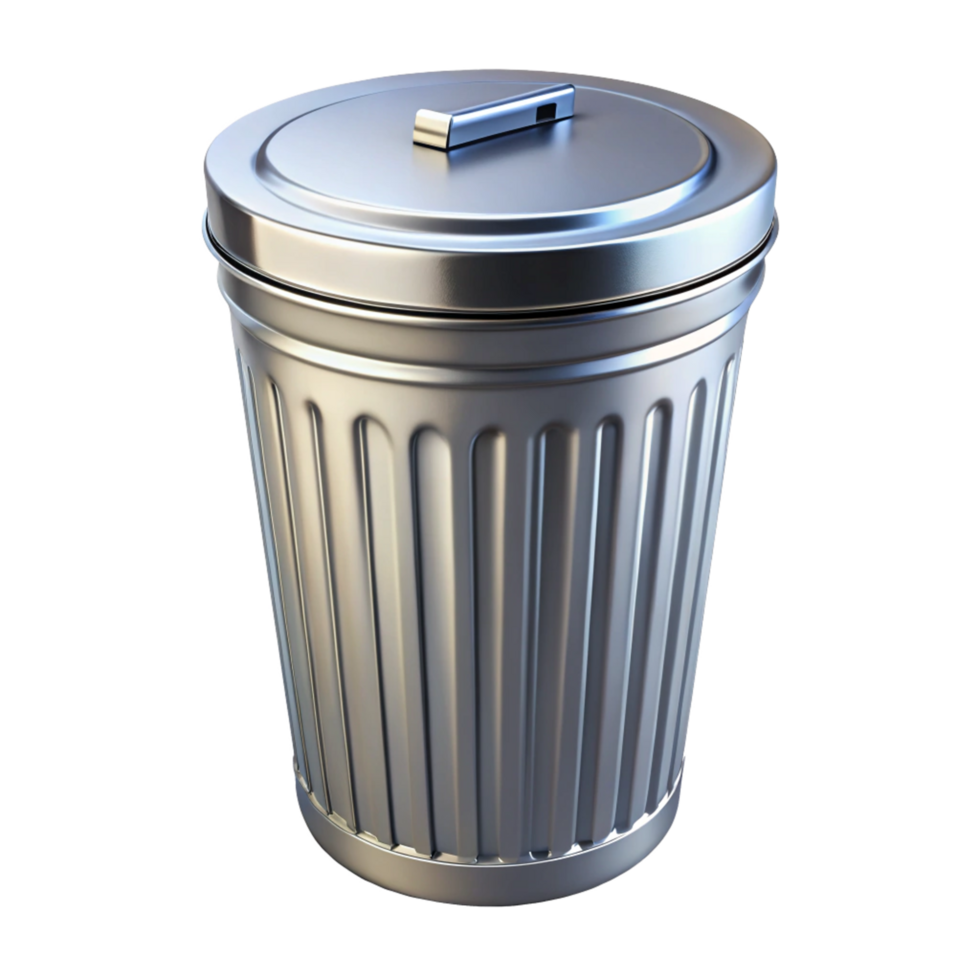 A 3D Render of a Metal Trash Can with Lid png