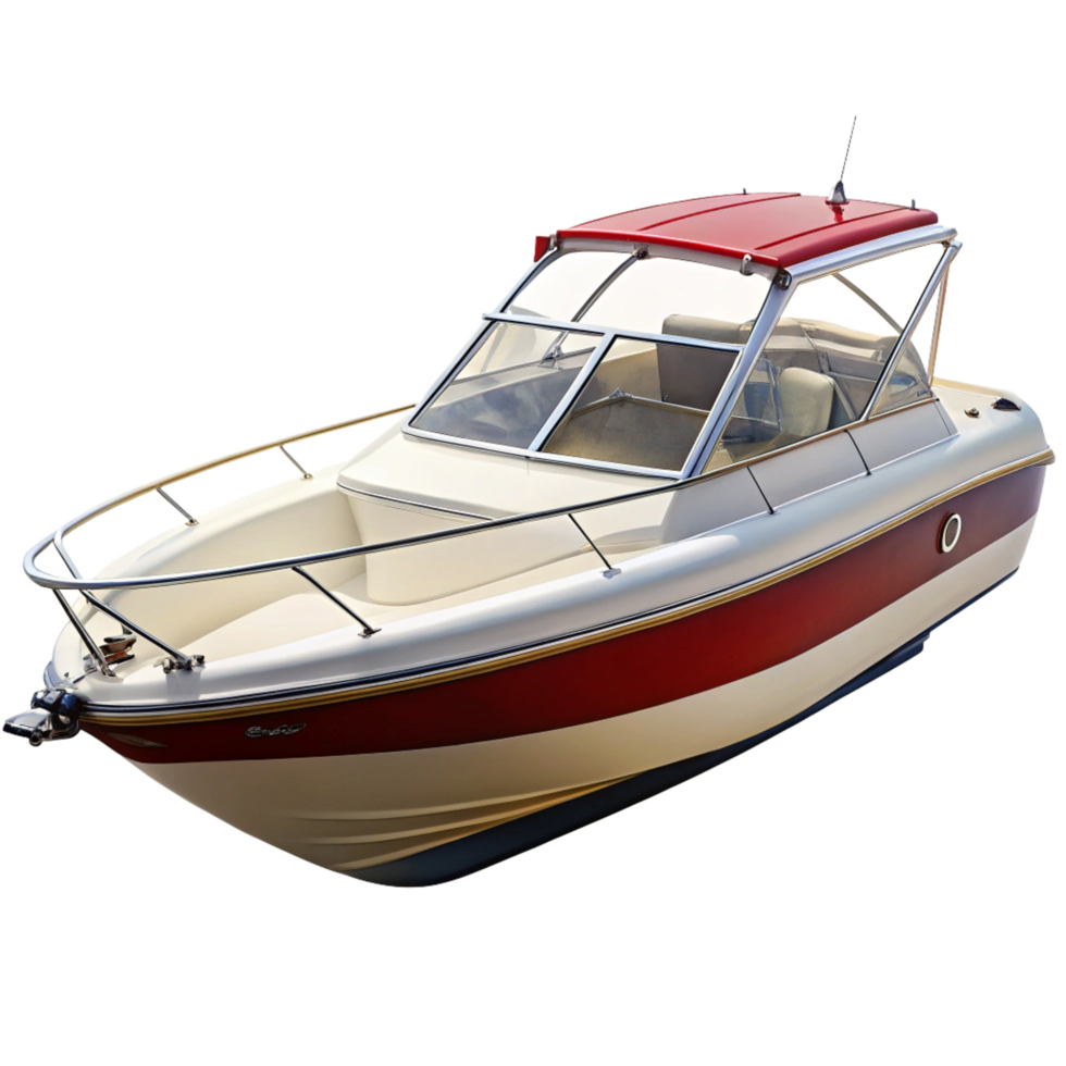 Luxury Red and Beige Motorboat with Cabin Top and Bow Rail png