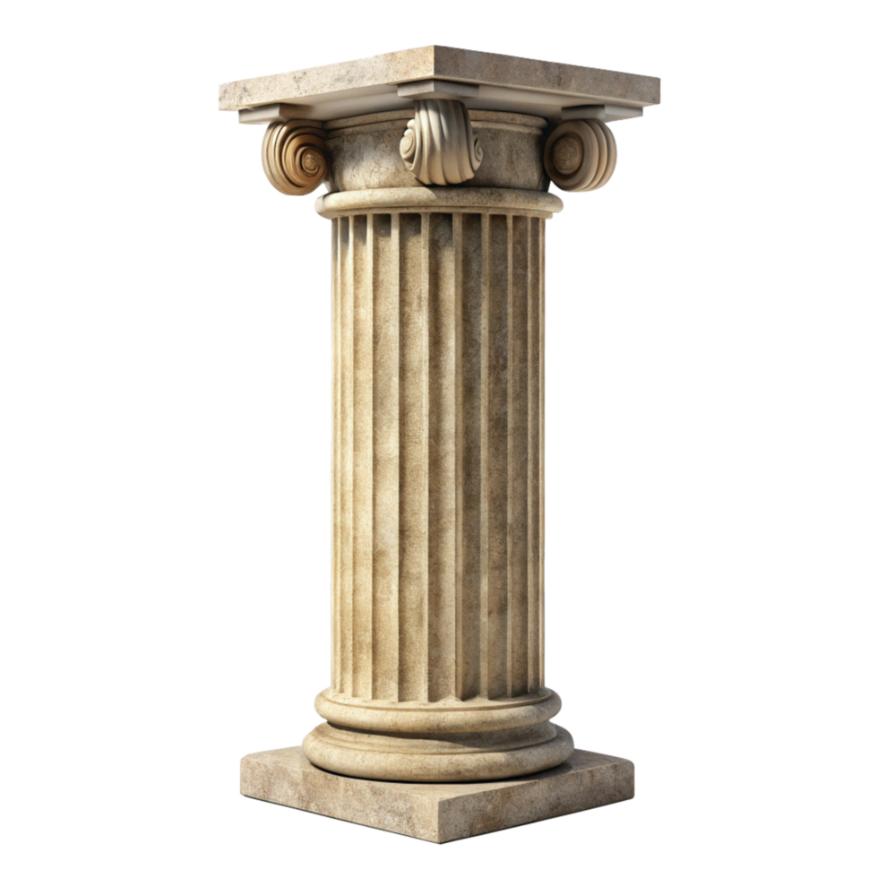 Isolated 3D render of a classical style stone column with a square top and base png