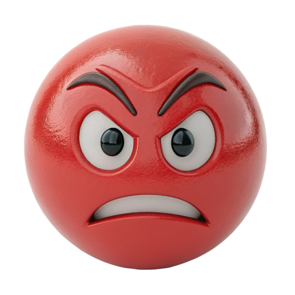 3D Render of an Angry Red Emoticon Ball with Frowning Expression png