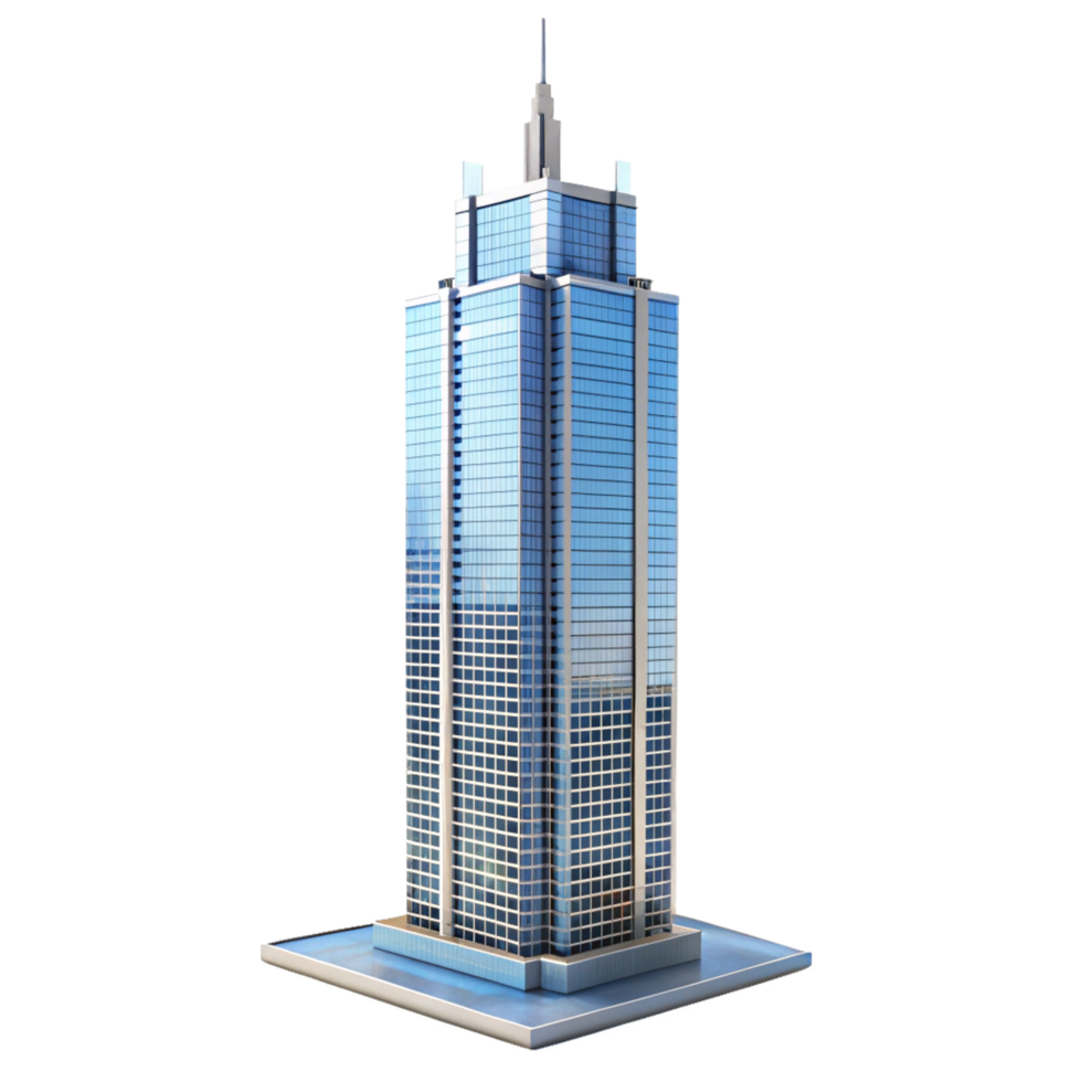 Modern Glass Skyscraper Building Architectural 3D Model Rendering Illustration png