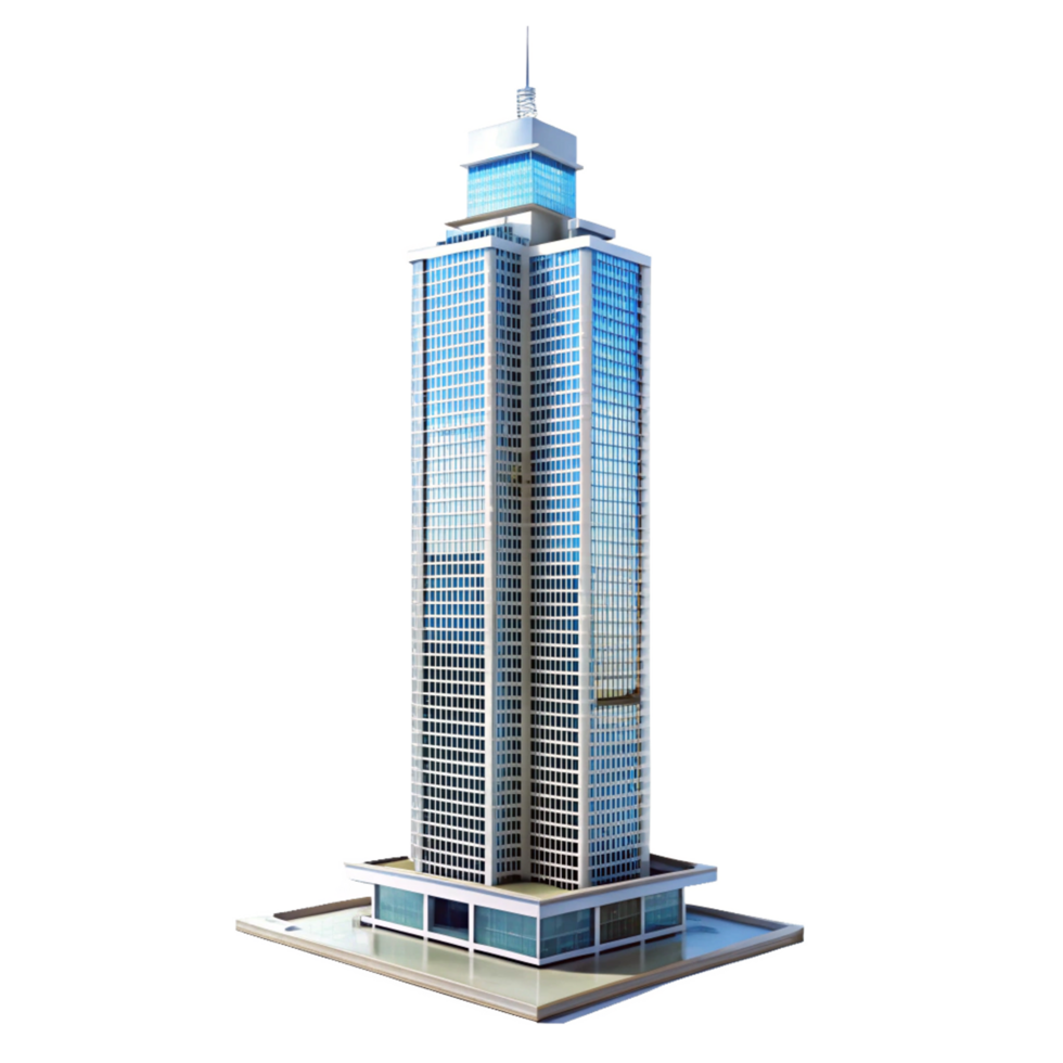 Modern Glass and Steel Skyscraper Building Architectural 3D Model Render png