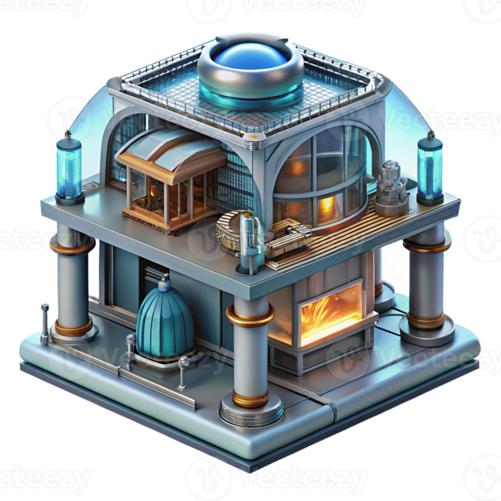 magnificent rustic High-Tech architecture, exposed structure, mechanical details, industrial lighting, high-tech style premium png