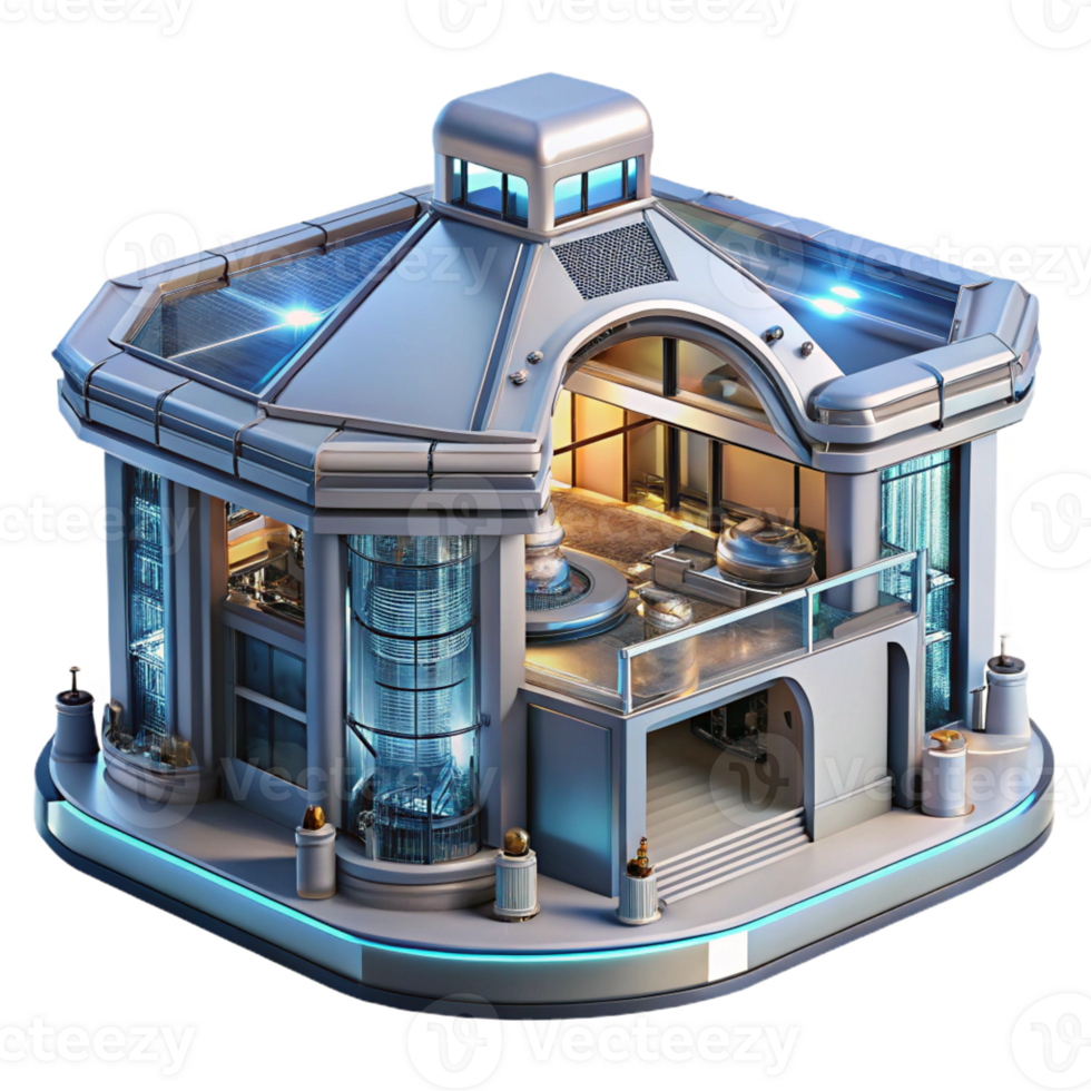 magnificent modern High-Tech architecture, exposed structure, mechanical details, industrial lighting, high-tech style exclusive png