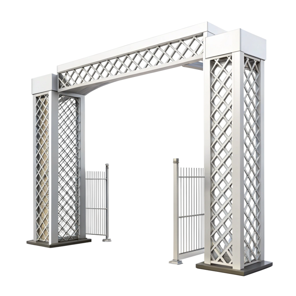 Elegant White Metal Archway Entrance with Matching Gate png