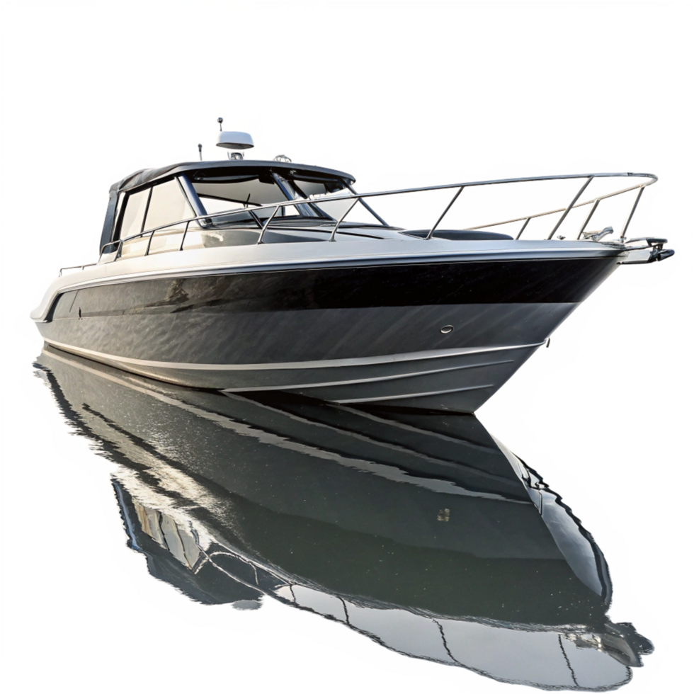 Sleek Modern Powerboat on Calm Water Reflection Luxury Vessel Motor Yacht Marine png