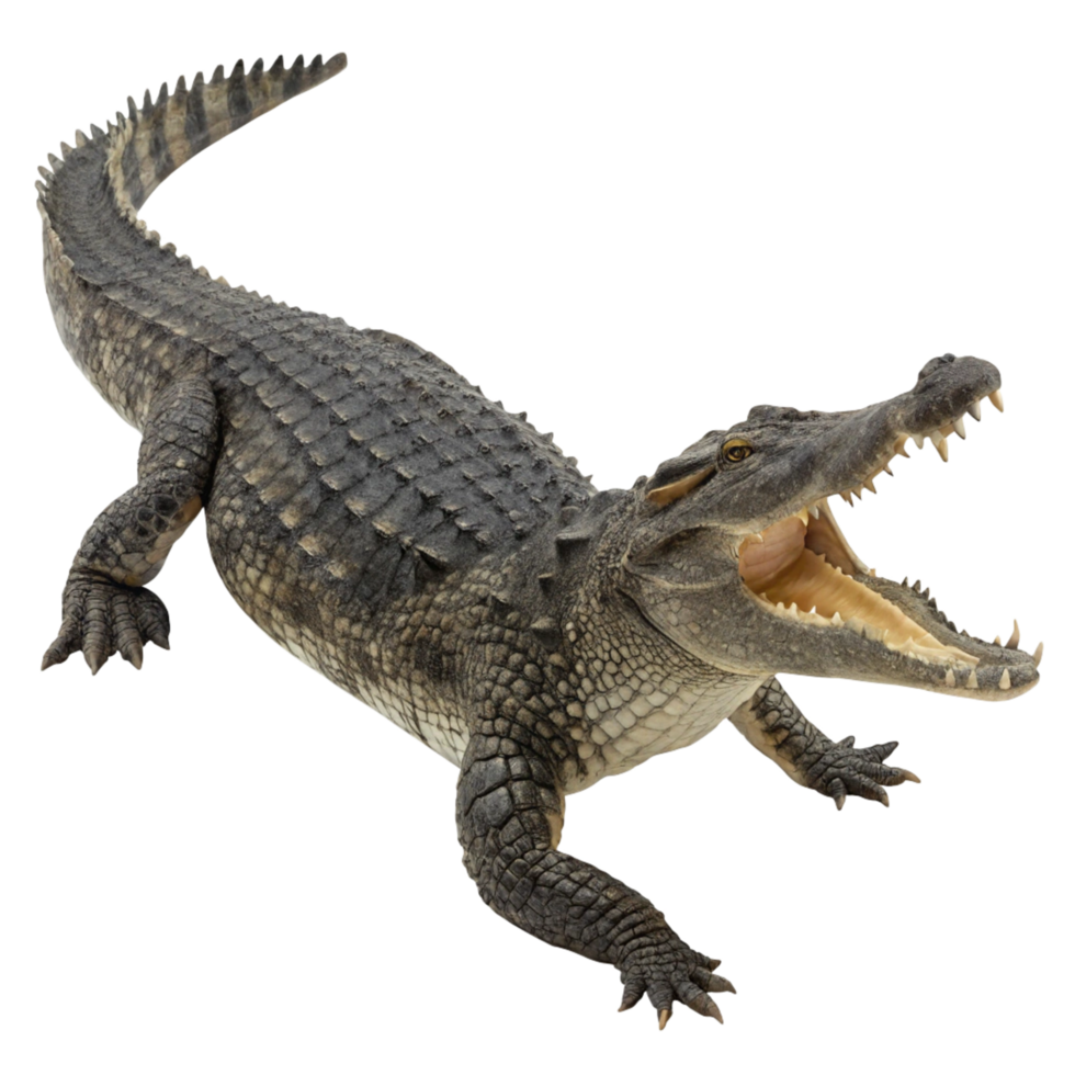 A Detailed Closeup of a Large Nile Crocodile with its Jaws Open Wide png