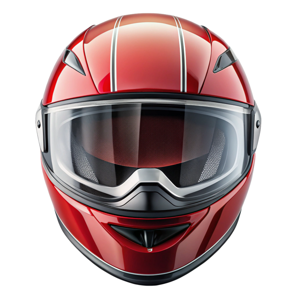 Sleek Red Motorcycle Helmet with Integrated Visor and Racing Stripes png