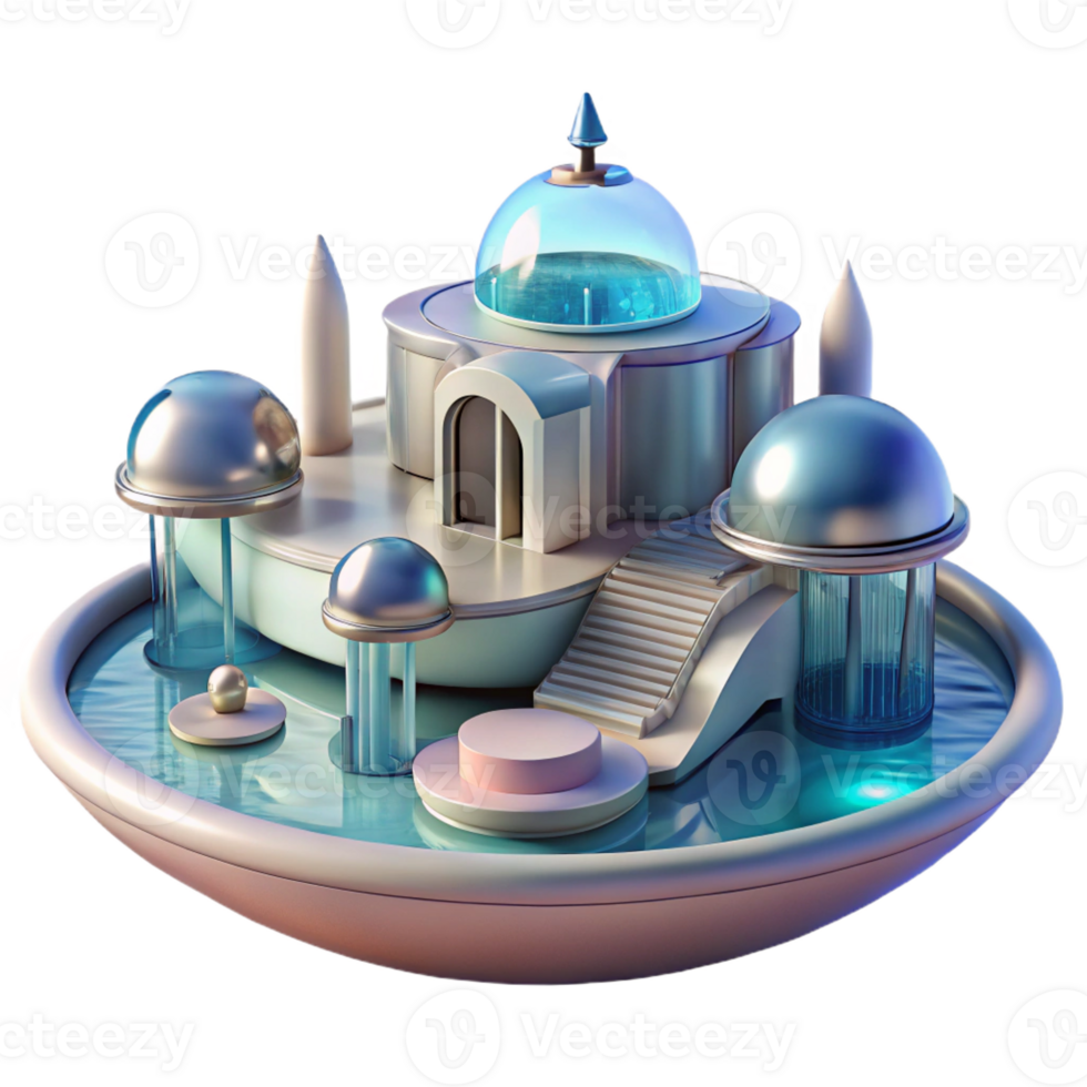 extraordinary vintage Floating architecture, buoyant structures, water reflections, soft light, futuristic style authentic png