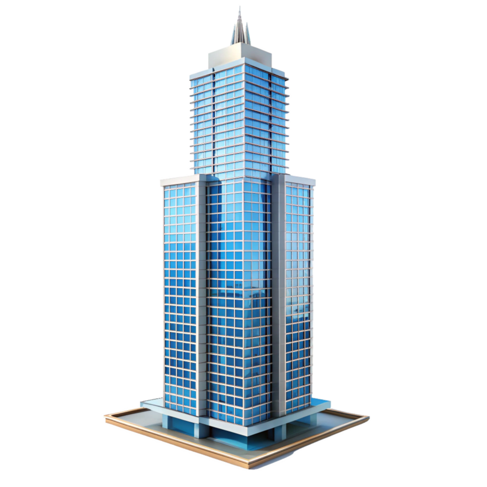 Modern City Skyscraper Building with Blue Glass Windows and Pointed Top png