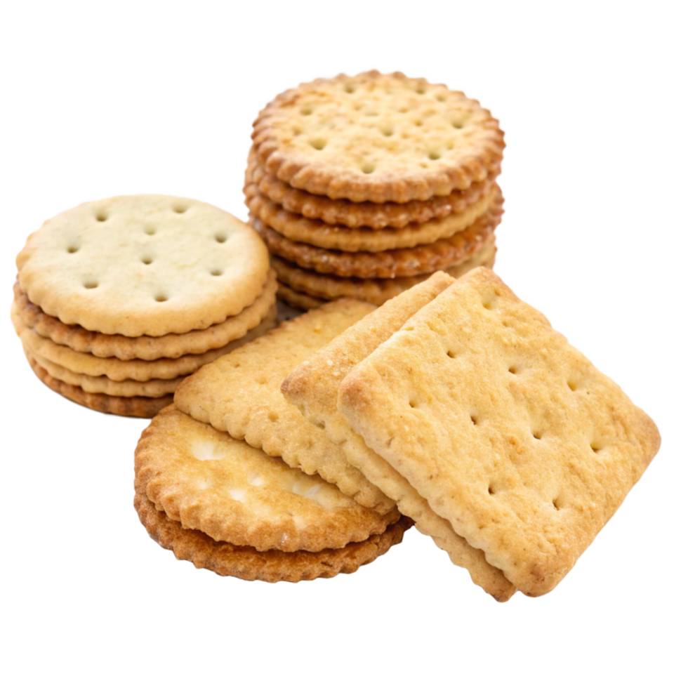A Delicious Variety of Crackers and Cookies Round and Square Shapes, Sweet and Savory Options png