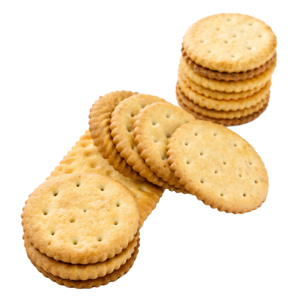 Delicious Golden Crackers Stacked High A Closeup View of Sweet Biscuits png