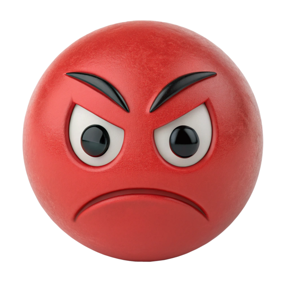 3D Render of a Red Angry Emoji Ball Showing Frustration and Annoyance png