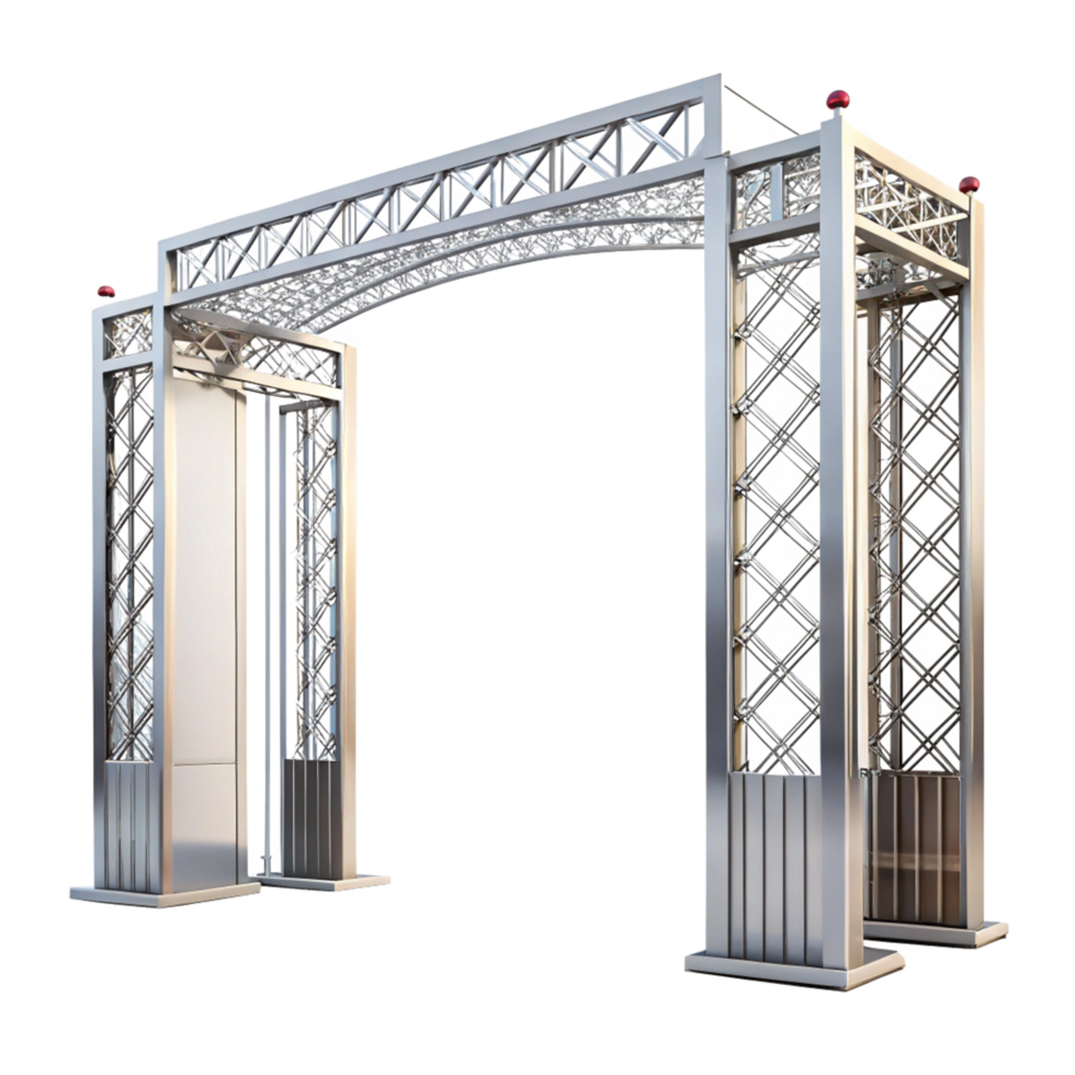 Modern Metal Archway Entrance Gate with Geometric Design and Security Features png