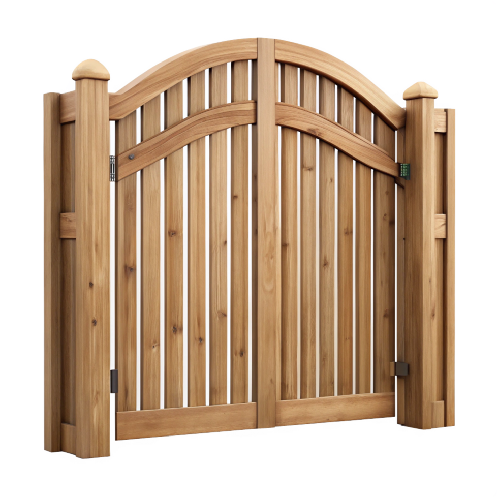 Elegant Arched Wooden Double Gate for Garden or Yard Entrance png