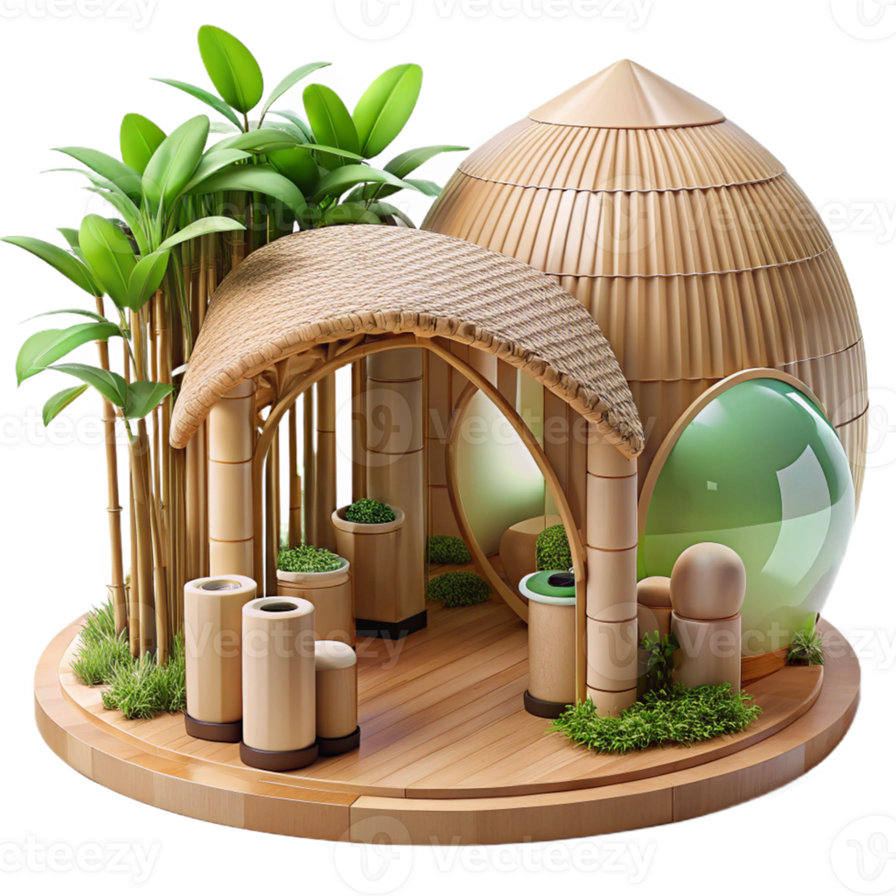 vibrant artistic Bamboo architecture, sustainable material, organic forms, natural light, eco-friendly style premium png