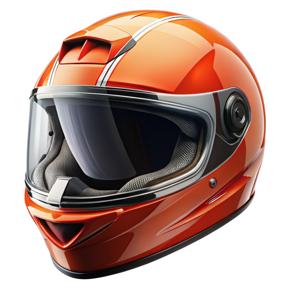 Sleek Orange Motorcycle Helmet with White Stripes and Modern Design png