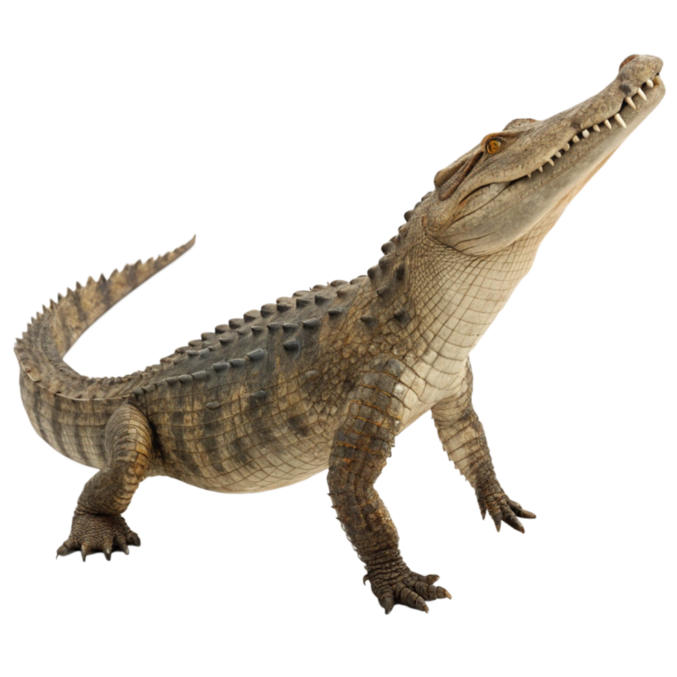 A Young Spectacled Caiman Posing on a Black Background png