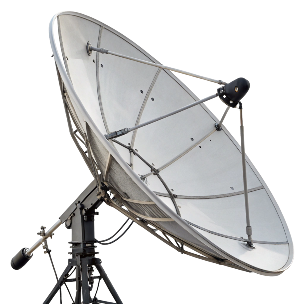 Large Satellite Dish Antenna on Tripod Mount for Telecommunications png