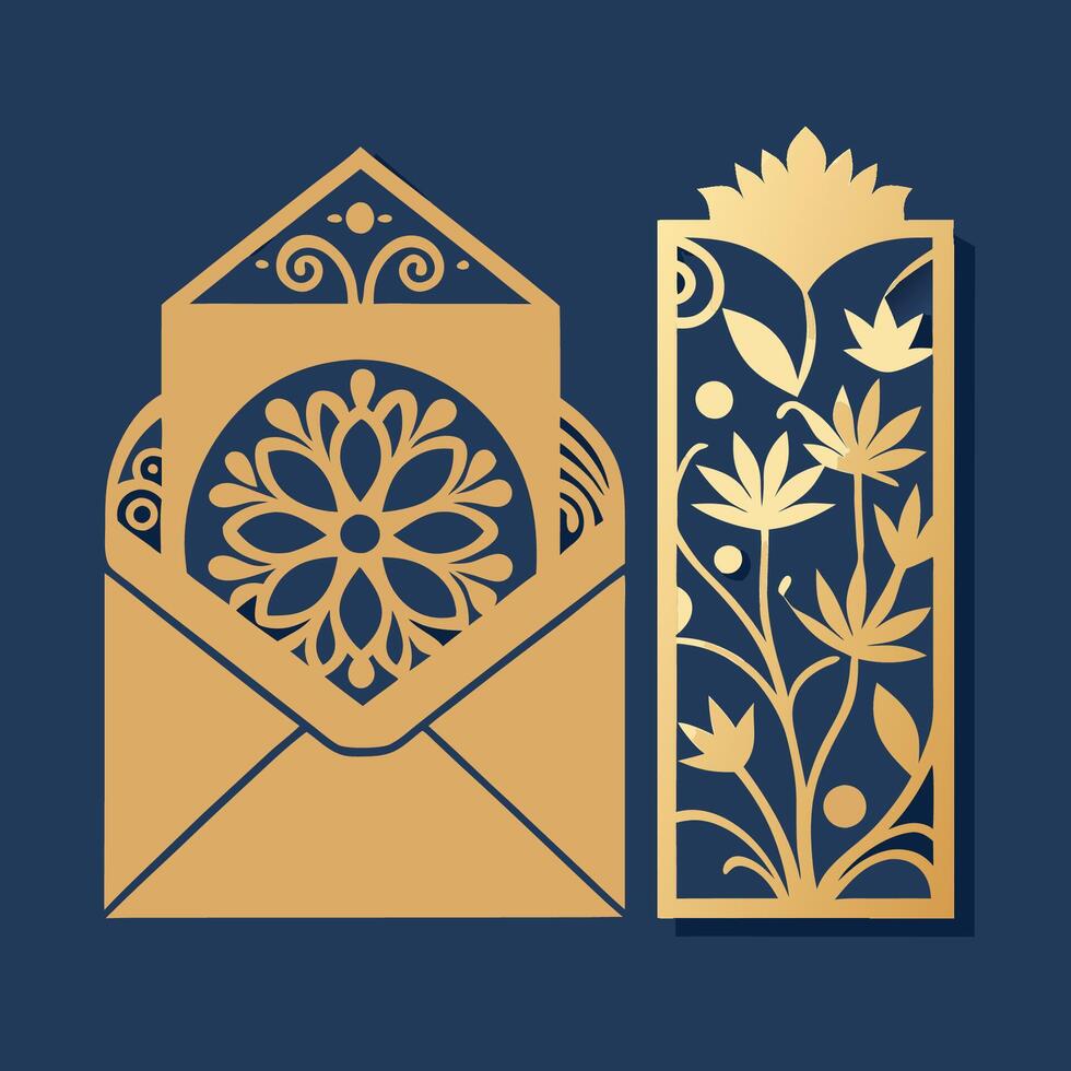 Intricate Laser Cut Pocket Envelope Template for Wedding Invitations vector