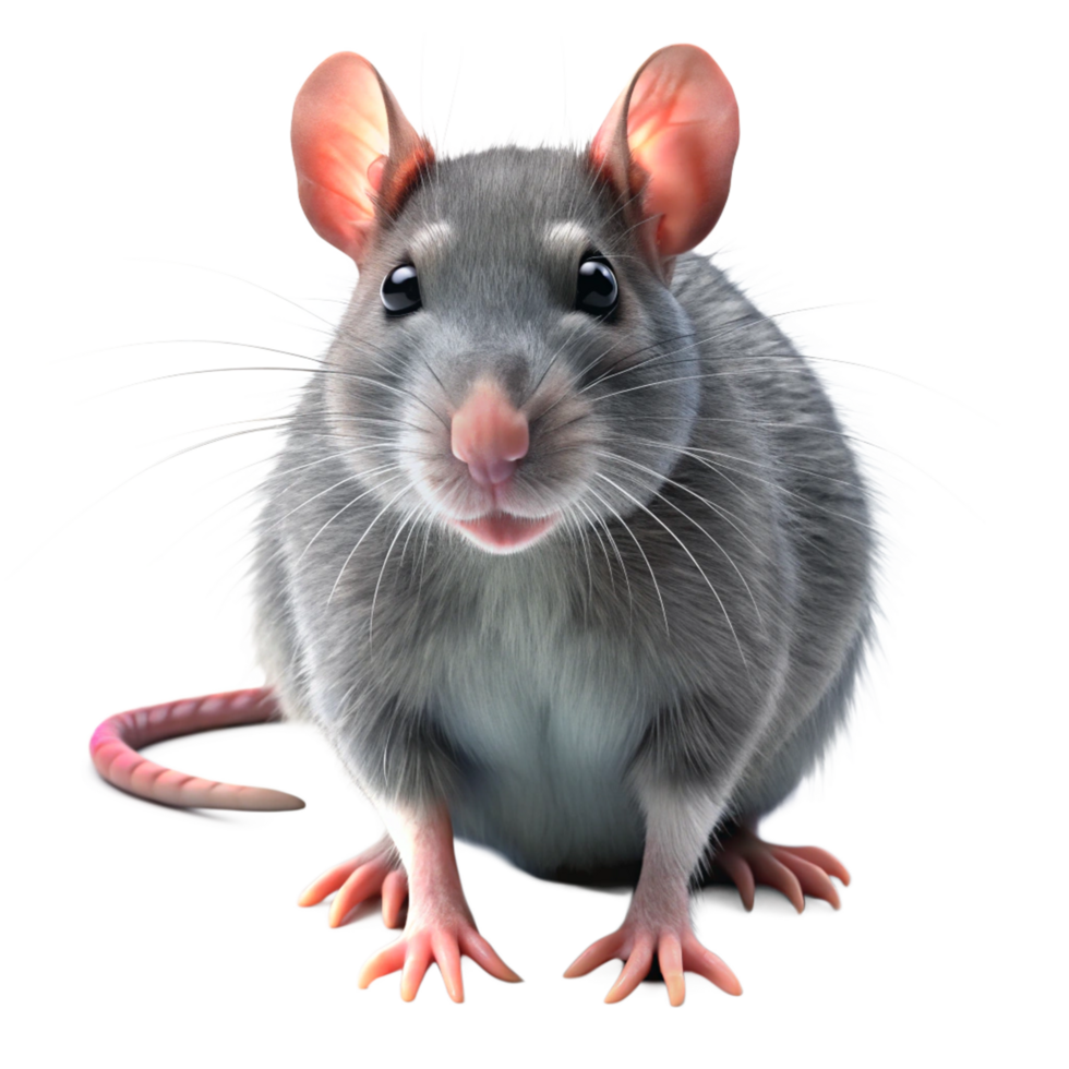 A Closeup of an Adorable Gray Rat with Pink Paws and Whiskers png