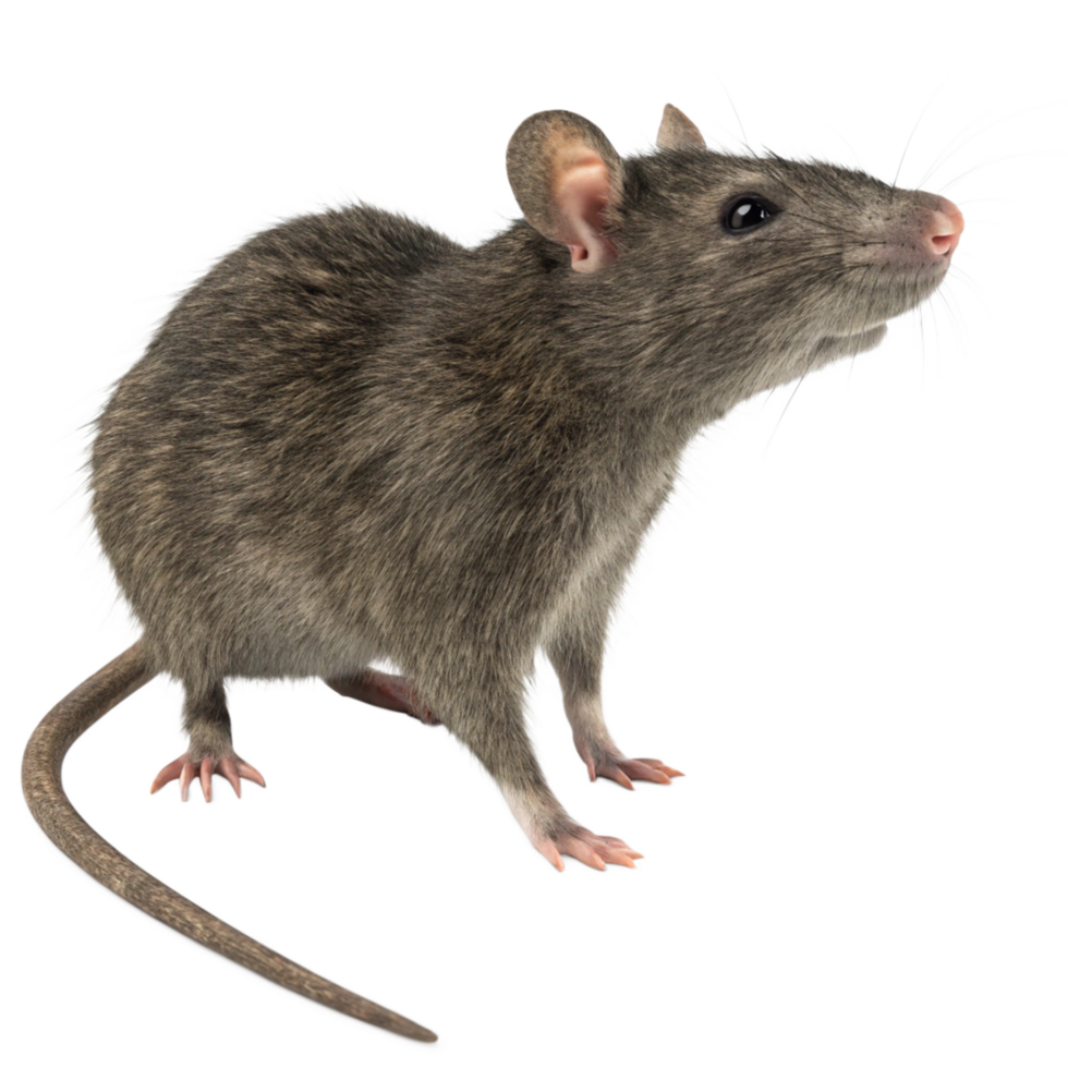 A Detailed Close Up View of a Brown Rat Sitting on a White Background png