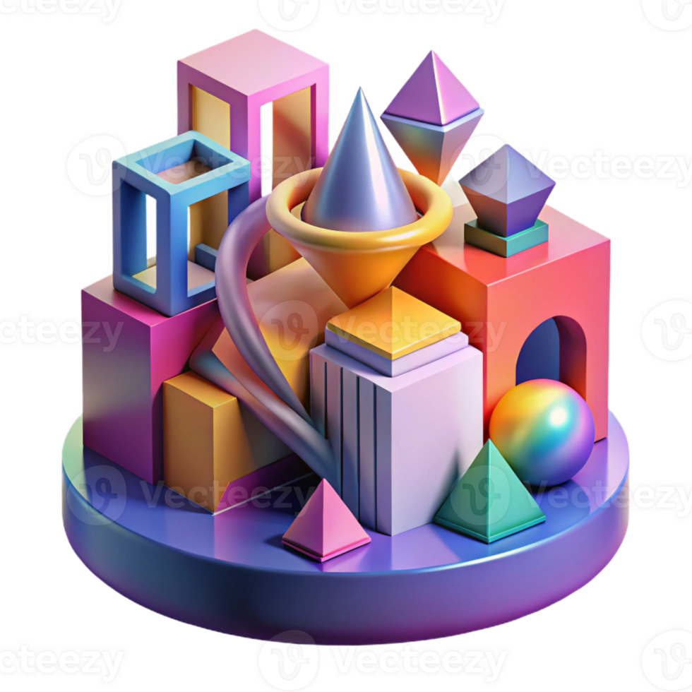 elegant rustic Abstract architectural form, geometric shapes, vibrant colors, dynamic lighting, digital art professional png