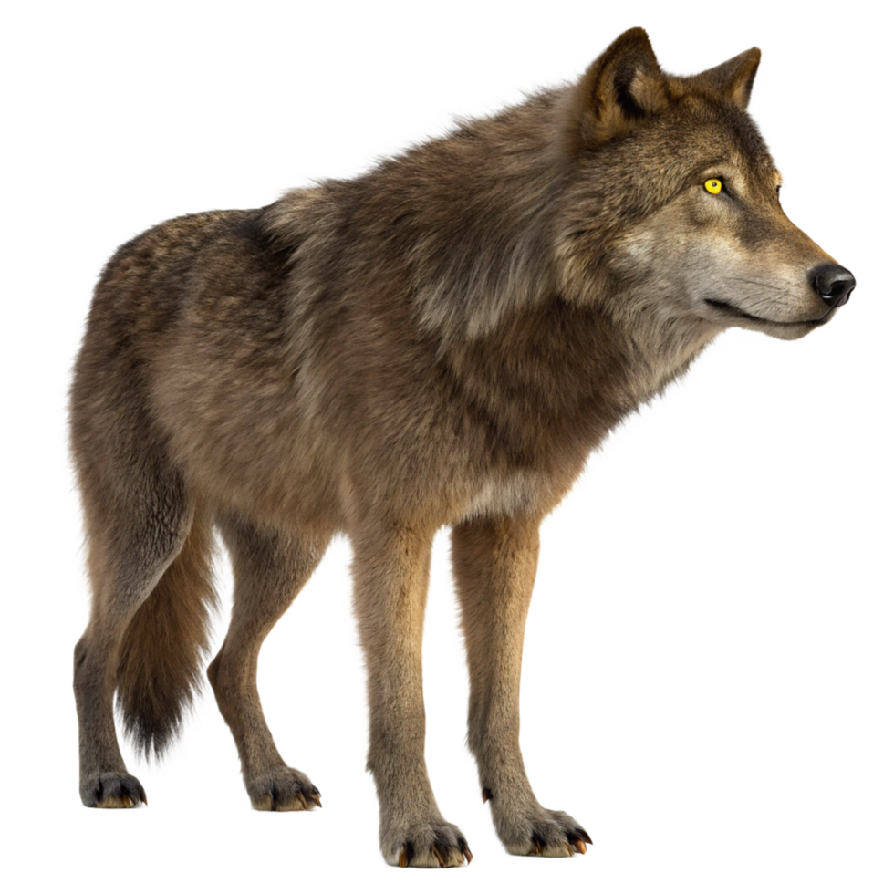 Gray Wolf Standing Profile Isolated on Black Background png