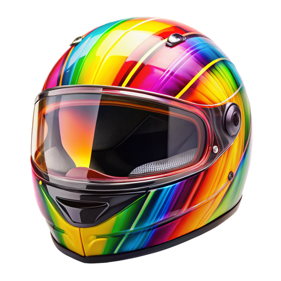 Rainbow Motorcycle Helmet with Glossy Finish and Clear Visor png