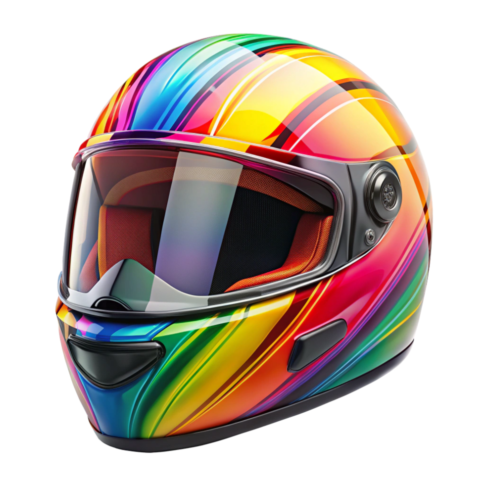 Vibrant Rainbow Motorcycle Helmet with Glossy Finish and Modern Design png