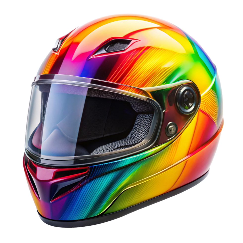 Vibrant Motorcycle Helmet with Glossy Finish and Clear Visor png