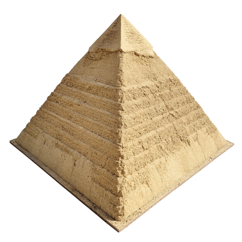 A meticulously crafted sand pyramid model against a black background png