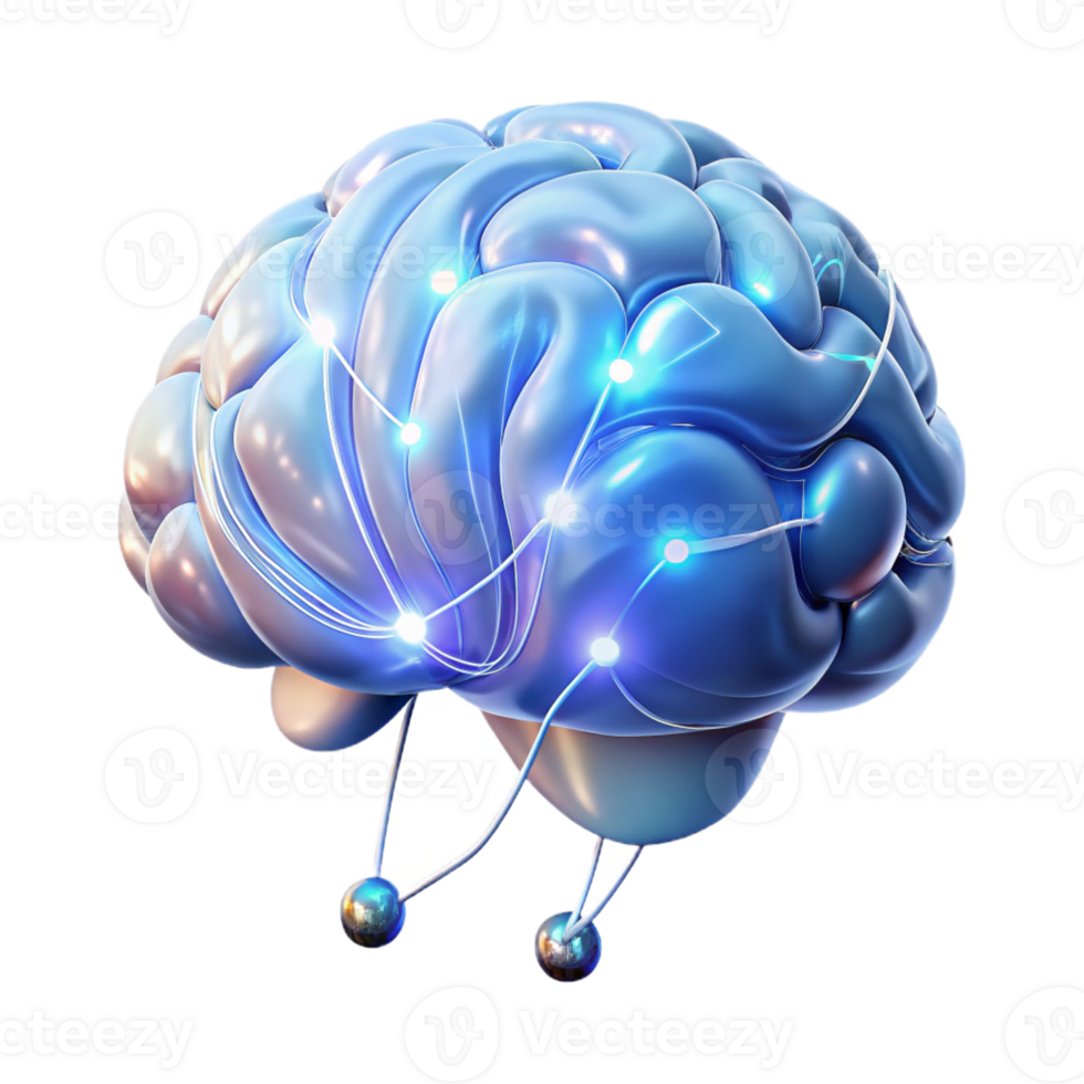 beautiful creative A holographic projection of a human brain, pulsating with energy, wires and nodes connecting different areas, illuminated by a cool white light, futuristic minimalist style 4K png