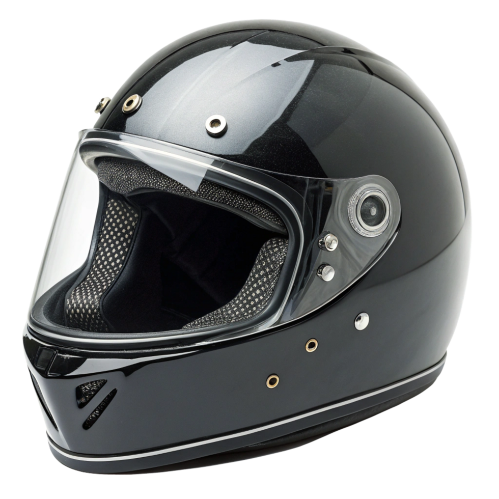 Sleek Black Motorcycle Helmet with Clear Visor and Stylish Design png