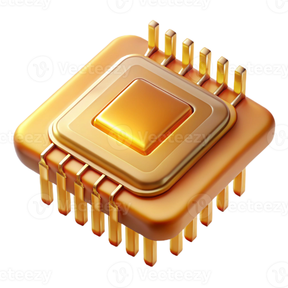 beautiful modern A single microchip, intricate details etched onto its surface, glowing with a warm golden light, macro photography style professional png