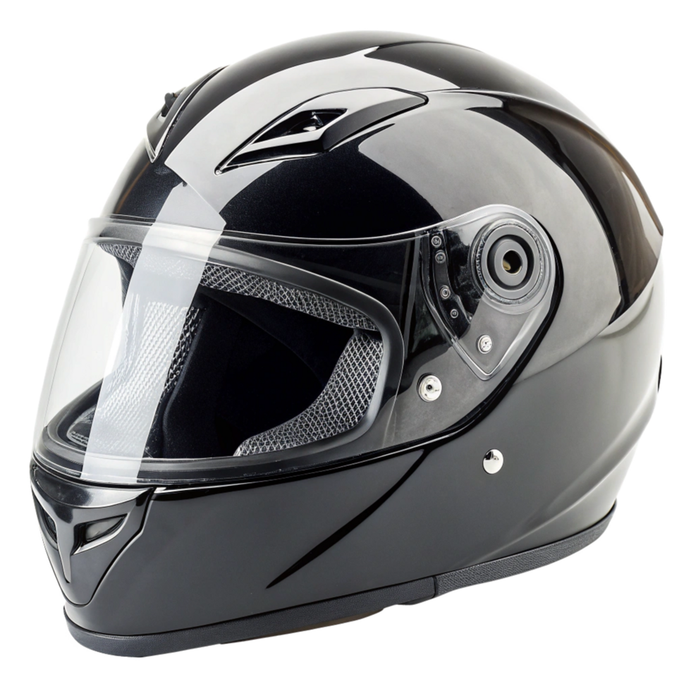 Sleek Black Motorcycle Helmet with Clear Visor and Aerodynamic Design png