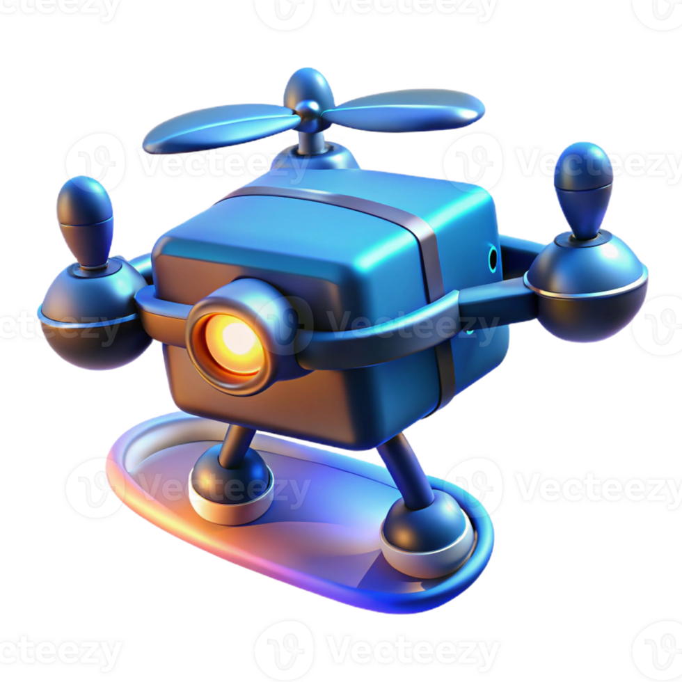 vibrant classic A futuristic drone delivering a package, sleek aerodynamic design, glowing blue lights indicating its trajectory, lit by a warm sunset light, product design style genuine png