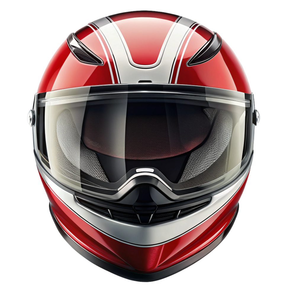 Sleek Red and White Racing Motorcycle Helmet with Clear Visor png