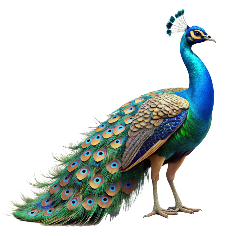 Majestic Indian Peafowl Displaying Vibrant Plumage Against a Black Background png
