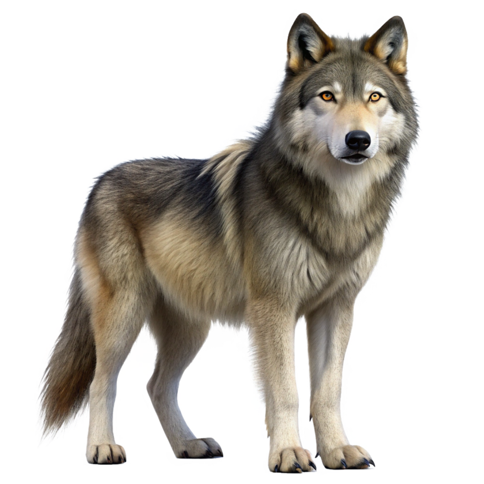 Majestic Gray Wolf Standing Profile Full Body Image png