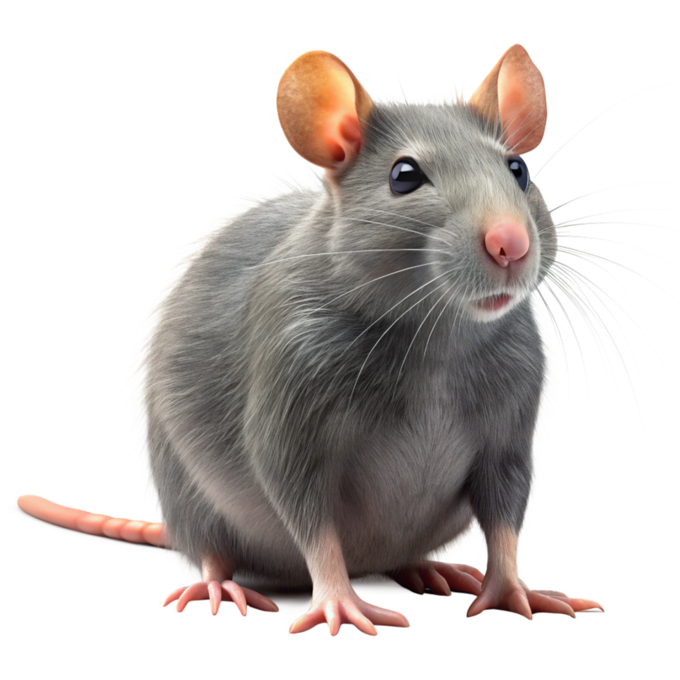 A Detailed Closeup of a Gray Rat with Pink Paws and Whiskers png