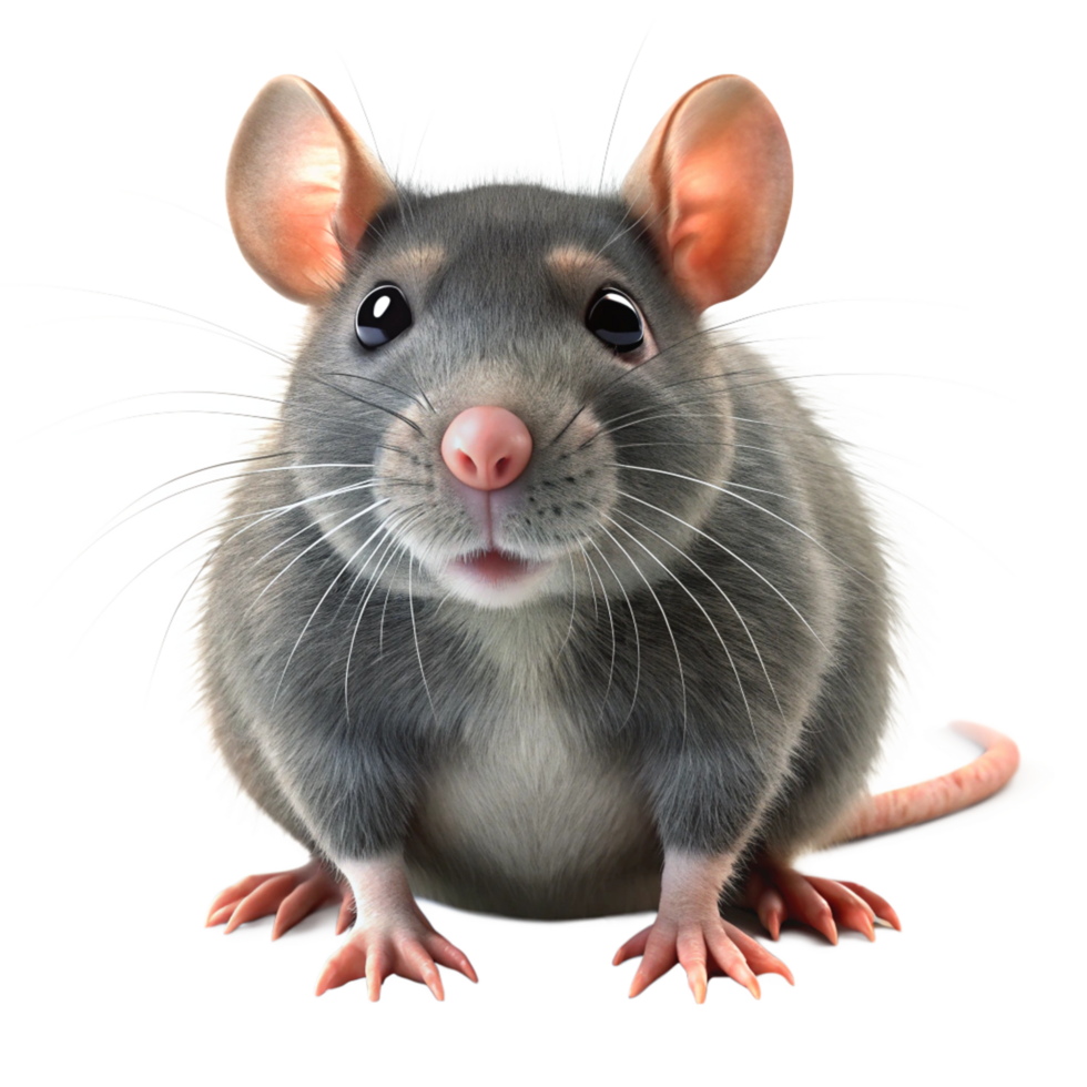 Adorable Gray Rat Close Up Photo with Pink Nose and Paws png