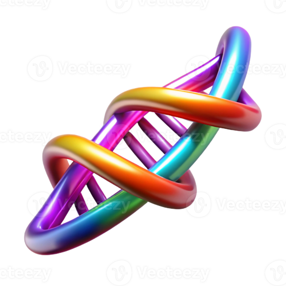 vibrant abstract A DNA strand forming a double helix, glowing with vibrant colors, representing genetic engineering, lit by a dynamic, shifting light, scientific illustration style high quality png