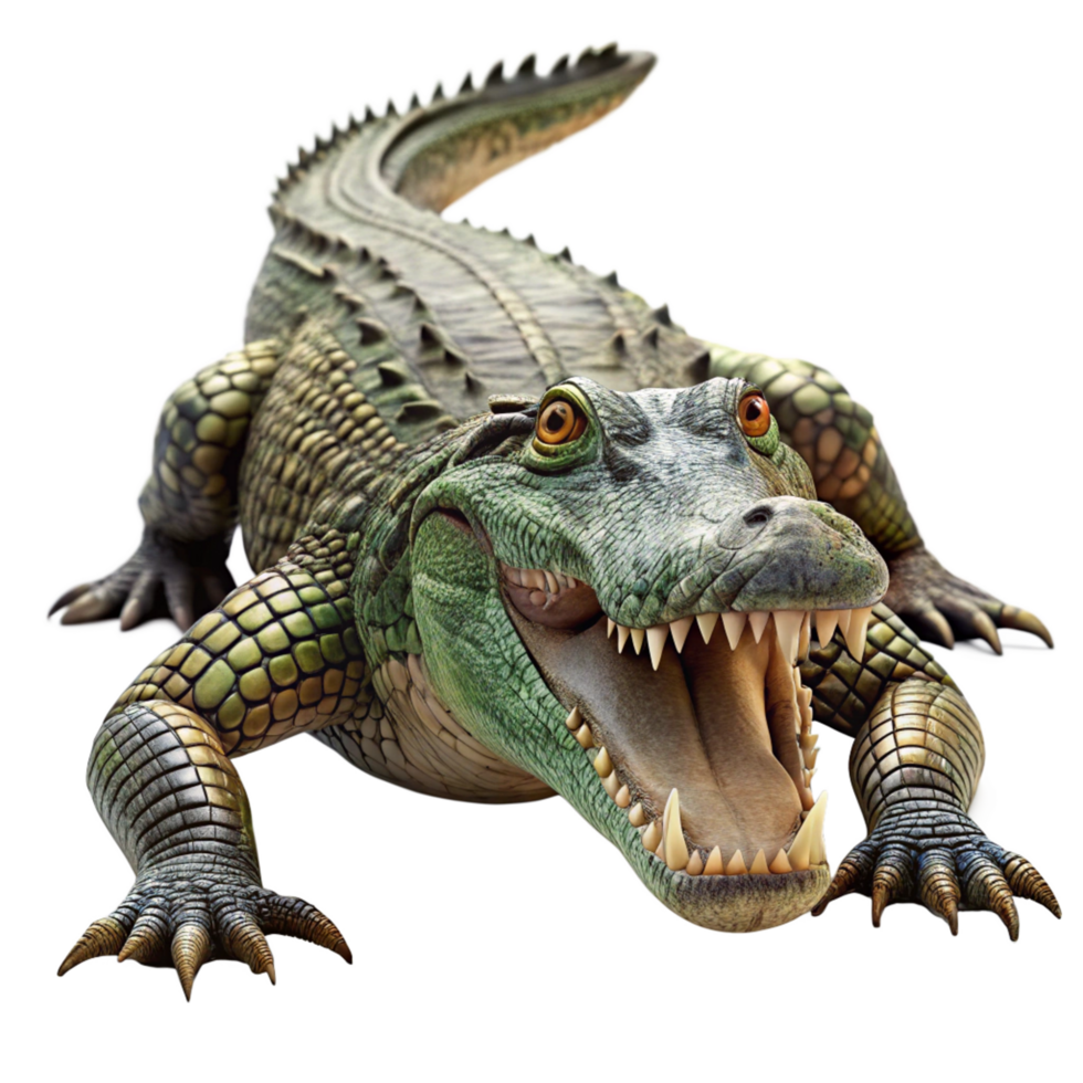 A fearsome green crocodile with sharp teeth and powerful claws ready to attack png